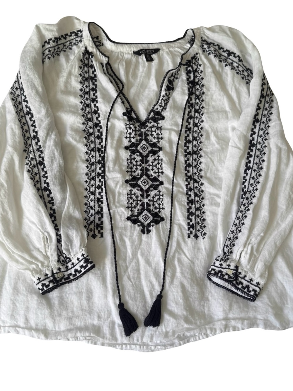 Lauren Ralph Lauren Womens Embroidered Beaded Boho Pullover Top Size 3X